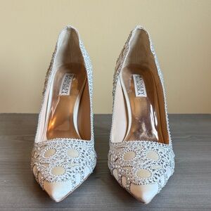 Badgley Mischka Ivory Satin Embellished Bridal Heels